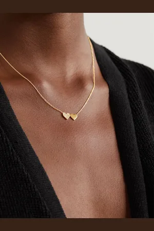 MINUTIAE Women Gold-Toned & White Crystal Studded Twin Heart Chain Necklace