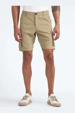 Flying Machine Men Mid Rise Twill Cargo Shorts