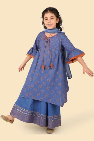 Fabindia Girls Ethnic Motifs Printed Pure Cotton Kurta with Palazzos & Dupatta