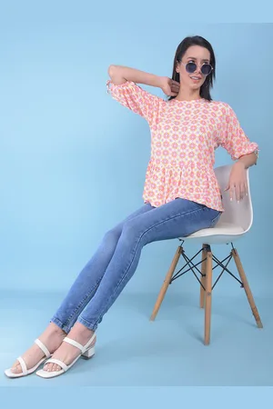 Crimsoune Club Ethnic Motifs Print Bell Sleeves A-Line Top