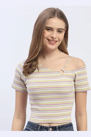 MADAME Striped One Shoulder Cotton Crop Top