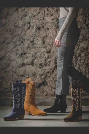 SAINT G. Women Embroidered Genuine Leather Cowboy Boots