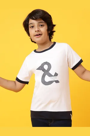 TALES & STORIES Boys White Printed Round Neck T-shirt