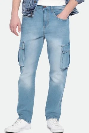 Dennis Lingo Men Straight Fit Mid-Rise Medium Shade Clean Look Stretchable Cargo Jeans