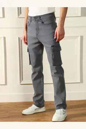 Dennis Lingo Men Straight Fit Mid-Rise Dark Shade Clean Look Stretchable Cargo Jeans