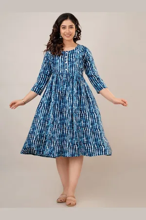 Celebravo Tie & Dye Printed Gathered Maternity Fit & Flare Midi Ethnic Dress