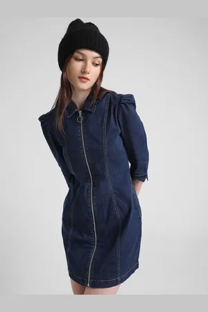 ONLY Puff Sleeves Denim Shirt Mini Dress