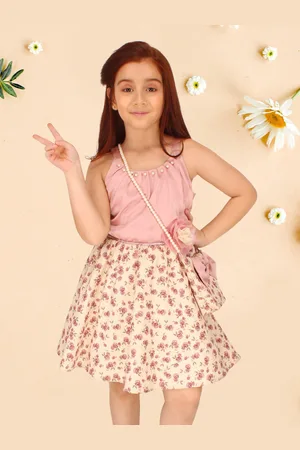 CUTECUMBER Girls Floral Printed Embellished Fit & Flare Dress
