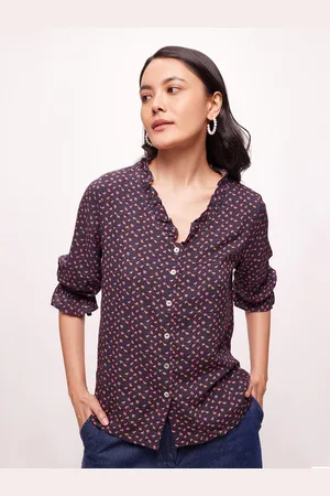 Bombay High Women Regular Fit Floral Print Ruffled Neck Shirt