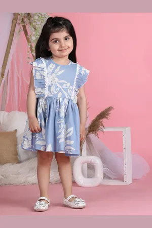 Cutiekins Girls Floral Printed Cotton Flared Flutter Sleeve Fit & Flare Dress