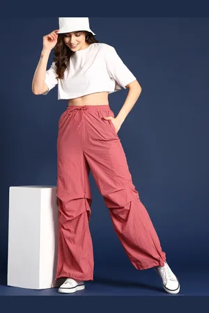 Mast & Harbour Women High-Rise Pleated Detail Oversized Pockets Joggers Style Trousers