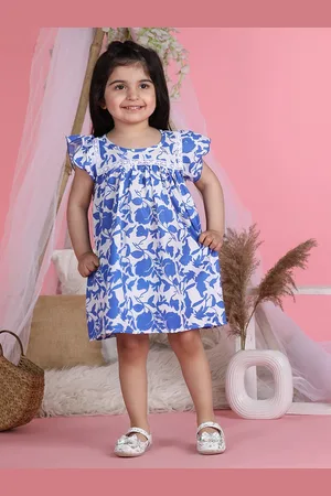 Cutiekins Girls Floral Print Round Neck Flutter Sleeve A-Line Dress