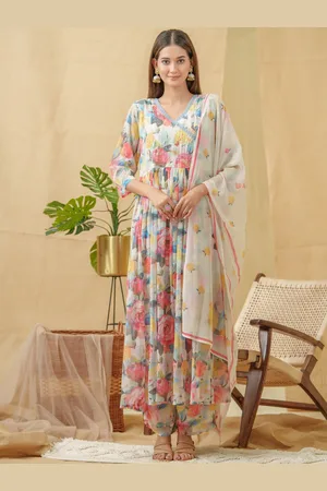 Ishin V-Neck Floral Printed Angrakha Kurta with Palazzos & Dupatta