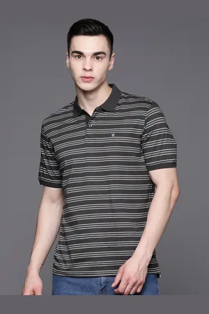 Louis Philippe Men Striped Polo Collar Pure Cotton T-shirt