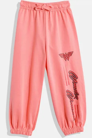 Eteenz Girls Mid-Rise Wonder Woman Printed Premium Cotton Joggers