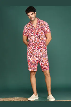 Sangria Printed Short Sleeves Shirt With Shorts