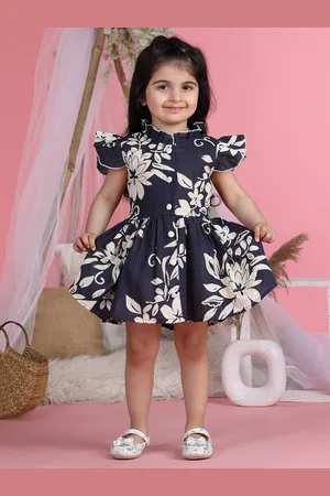 Cutiekins Girls Floral Print Mock Neck Flutter Sleeve Fit & Flare Dress