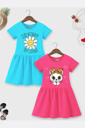 HERE&NOW Girls Pack of 2 Round Neck Print Fit & Flare Dress