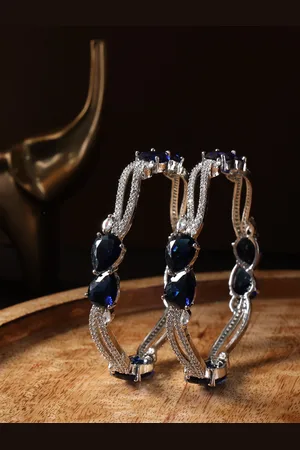 justpeachy Set Of 2 Silver-Plated AD-Studded Bangles