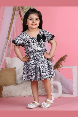 Cutiekins Girls Abstract Printed Cotton Flutter Sleeve Fit & Flare Dress