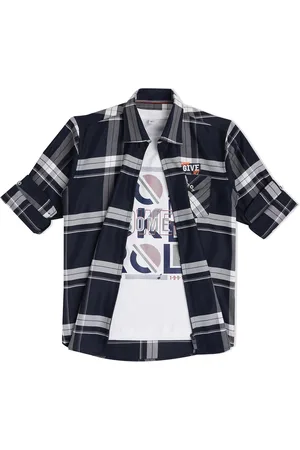 CAVIO Boys Navy Blue Checked Casual Shirt