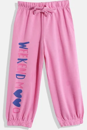 Eteenz Girls Premium Cotton Mid-Rise Typography Printed Joggers