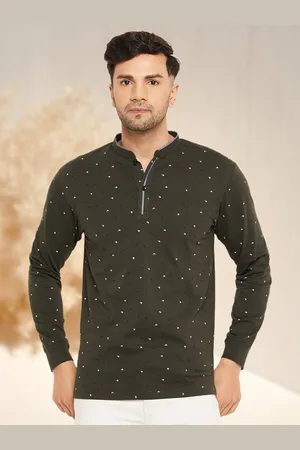 WILD WEST Men Printed Henley Neck Pockets T-shirt