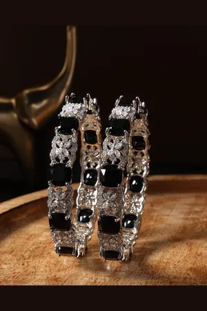justpeachy Set Of 2 Silver-Plated & AD-Studded Bangles