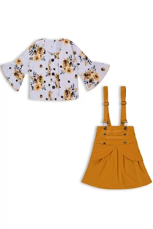 Wish Karo Girls Printed Bell Sleeves Top with Skirt