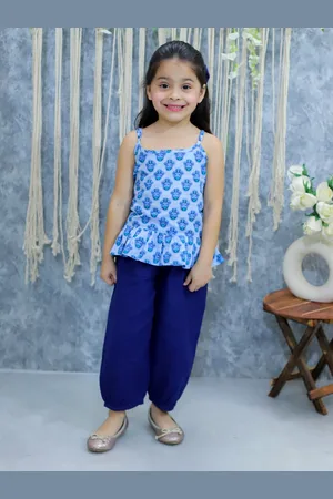 BownBee Girls Printed Pure Cotton Top with Harem Pants
