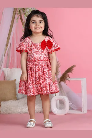 Cutiekins Girls Floral Print Round Neck Flutter Sleeve A-Line Dress