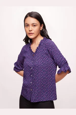 Bombay High Women Regular Fit Floral Print Ruffled Neck Shirt