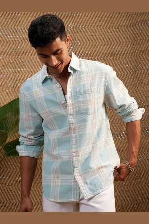 LocoMotive Premium Men Dobby Textured Checked Relaxed Shirt