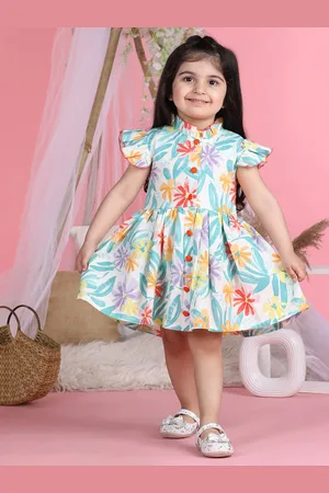 Cutiekins Girls Mock Neck Floral Print Flutter Sleeve Fit & Flare Dress