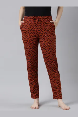 Women Printed Red Cotton Lounge Pants