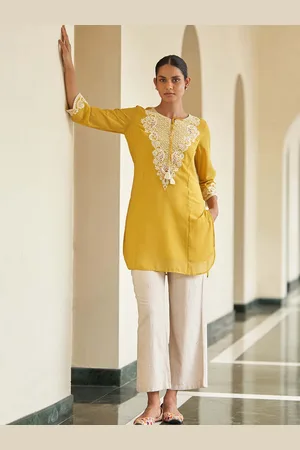 Lakshita Embroidered Yoke Tie-Up Neck Straight Thread Work Kurti