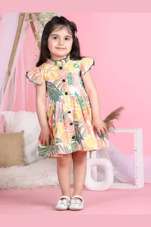 Cutiekins Girls Floral Print Mock Neck Flutter Sleeve Fit & Flare Dress