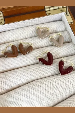 EL REGALO Set Of 3 Alloy Heart Shaped Hoop Earrings