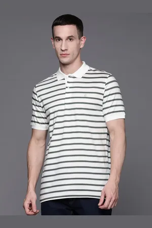 Louis Philippe Men Striped Polo Collar Pure Cotton T-shirt