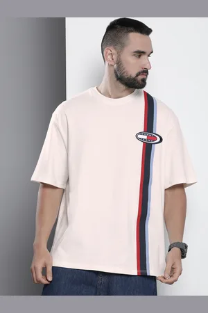 Tommy Hilfiger Pure Cotton Striped Oversized Drop-Shoulder Sleeves T-shirt