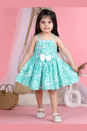 Cutiekins Girls Floral Printed Cotton Shoulder Straps Flared A-Line Dress