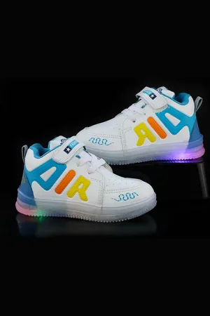 PASSION PETALS Kids Printed LED Lightweight Canvas Lace-Up Sneakers