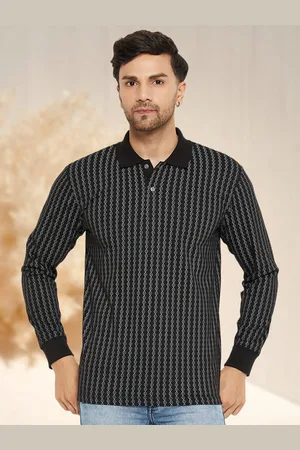 WILD WEST Men Striped Henley Neck Pockets T-shirt