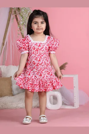 Cutiekins Girls Floral Printed Cotton Flared Flutter Sleeve A-Line Dress
