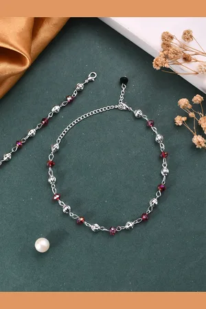 Silvermerc Designs Girls Set of 2 Silver-Plated Artificial Beads Anklet