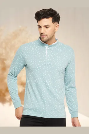 WILD WEST Men Mandarin Collar Pockets T-shirt