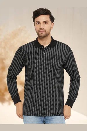 WILD WEST Men Striped Polo Collar Pockets T-shirt