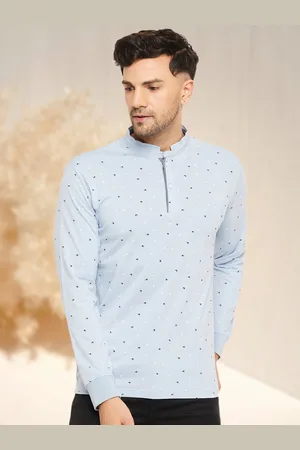 WILD WEST Men Printed Mandarin Collar Pockets T-shirt