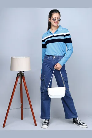 Eyebogler Women Colourblocked Polo Collar Pockets T-shirt