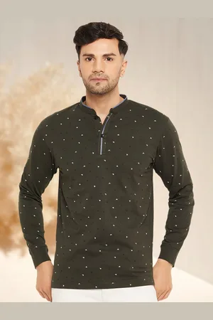 WILD WEST Men Printed Henley Neck Pockets T-shirt